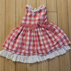 Laura Ashley 2T Pink and White Checkered Dress with Pedicoat and Bow Pre Owned